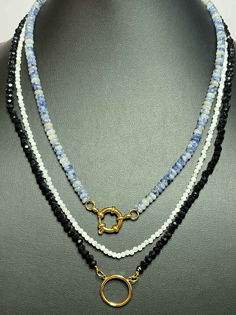 Layered Blue, White & Black Beaded Necklace Set